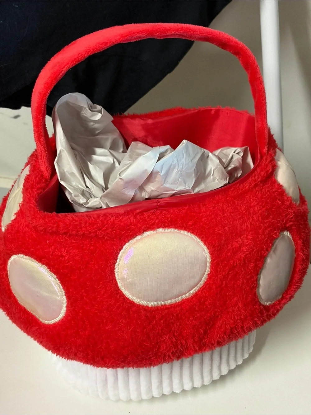 Kids Red Mushroom Plush Easter Basket Tote toy keeper projects Prop Costume